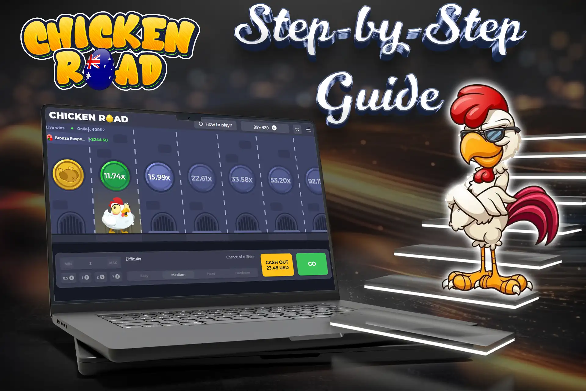 Register, place your bet, and start playing Chicken Road